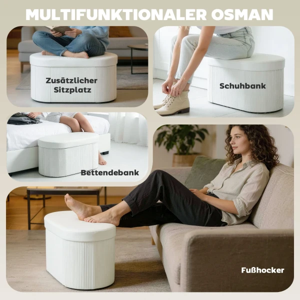 Opklapbare Zitbank Met Opbergruimte, Gestoffeerde Bank Met Fluwelen Look Voor Woonkamer 76 X 38 X 35 Cm Crème