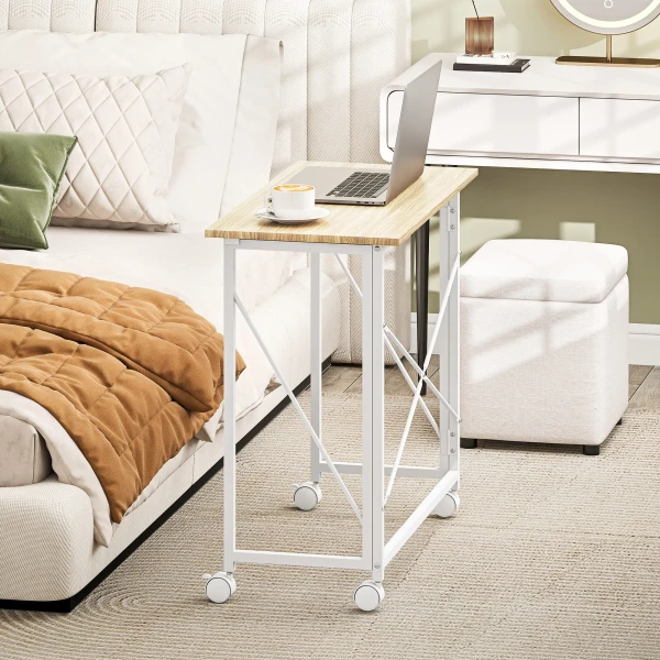 Opvouwbare Bureau Met Wielen, Ruimtebesparend, Staal, MDF, Natuur