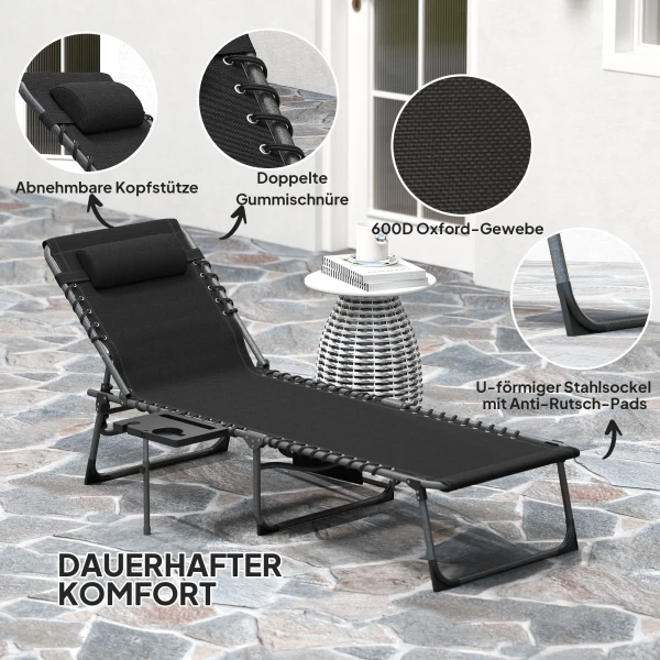 Opvouwbare Zonneligstoel Met Kussen, Ligstoel Met 5 voudig Verstelbare Rugleuning Tot 120 Kg
