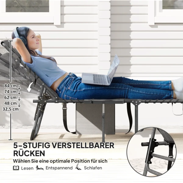 Opvouwbare Zonneligstoel Tuinligstoel Met Hoofdkussen, Ligstoel Met 5 voudig Verstelbare Rugleuning Tot 120 Kg