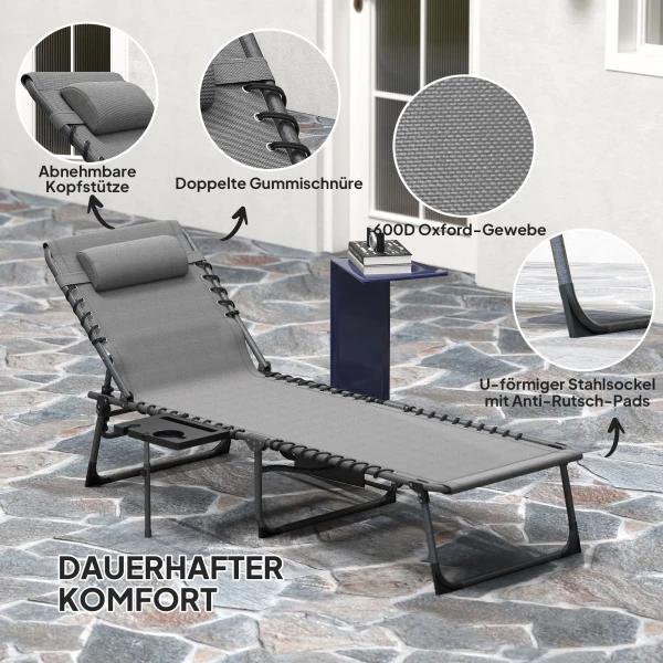 Opvouwbare Zonneligstoel Tuinligstoel Met Hoofdkussen, Ligstoel Met 5 voudig Verstelbare Rugleuning Tot 120 Kg