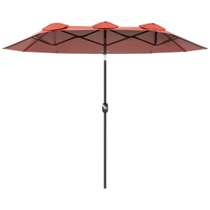 Parasol, Tuinparasol, Kantelbaar, Met Handslinger, Winddak, Polyester+Staal, Wijnrood, 295 X 152 Cm