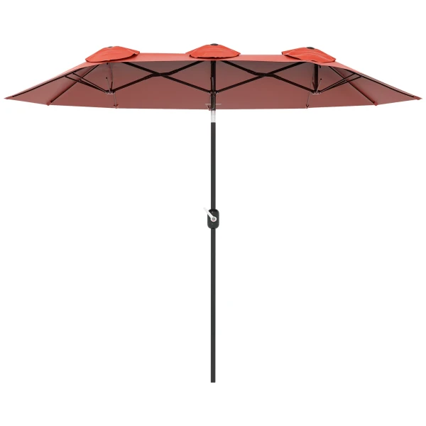 Parasol, Tuinparasol, Kantelbaar, Met Handslinger, Winddak, Polyester+Staal, Wijnrood, 295 X 152 Cm