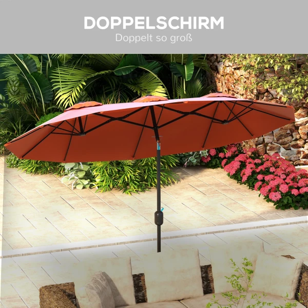 Parasol, Tuinparasol, Kantelbaar, Met Handslinger, Winddak, Polyester+Staal, Wijnrood, 295 X 152 Cm