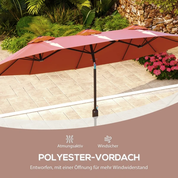 Parasol, Tuinparasol, Kantelbaar, Met Handslinger, Winddak, Polyester+Staal, Wijnrood, 295 X 152 Cm