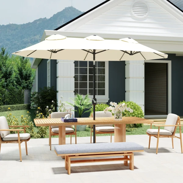 Parasol, Tuinparasol, Kantelbaar, Met Handzwengel, Winddak, Polyester+Staal, Crèmewit, 295 X 152 Cm