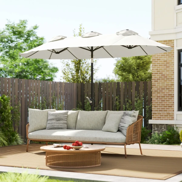 Parasol, Tuinparasol, Kantelbaar, Met Handzwengel, Winddak, Polyester+Staal, Crèmewit, 295 X 152 Cm