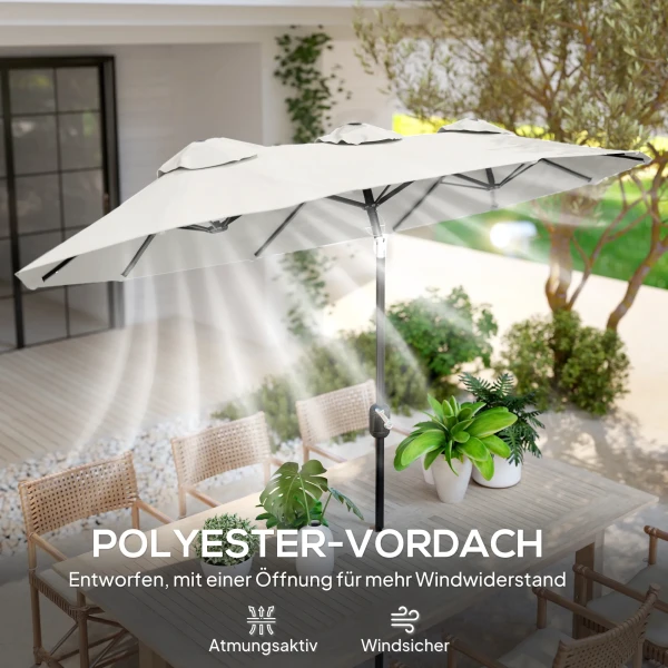 Parasol, Tuinparasol, Kantelbaar, Met Handzwengel, Winddak, Polyester+Staal, Crèmewit, 295 X 152 Cm