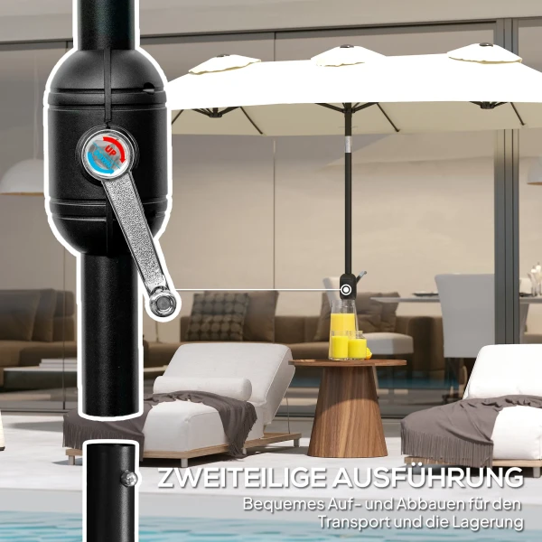 Parasol, Tuinparasol, Kantelbaar, Met Handzwengel, Winddak, Polyester+Staal, Crèmewit, 295 X 152 Cm