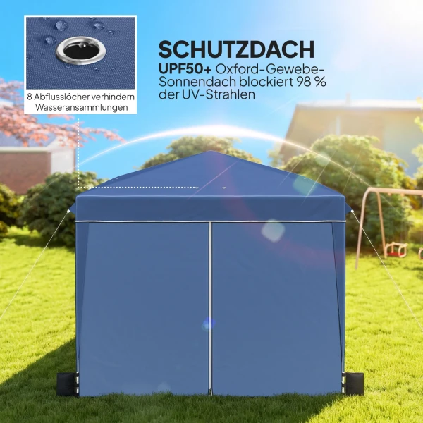Paviljoen 3 X 3 M Waterdicht In Hoogte Verstelbaar Pop up Vouwpaviljoen Met 2 Zijpanelen, UV 50+ Opvouwbaar Donkerblauw