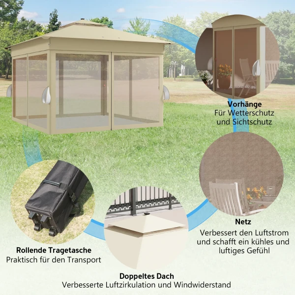 Paviljoen 3,3x3,3m Waterafstotend Pop up Vouwpaviljoen Met LED, Dubbeldak, Muggennet 4 Zijpanelen Tas