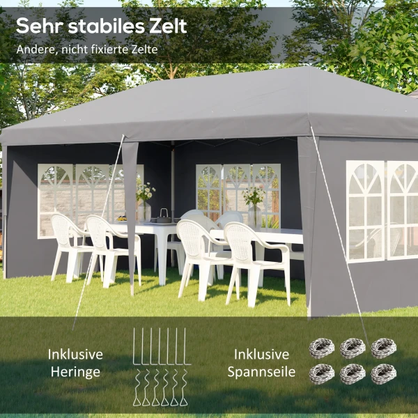 Paviljoen Ca. 3x6m Waterdicht Pop up Vouwpaviljoen Met 4 Zijwanden, Venster UV Bescherming Draagtas Grijs