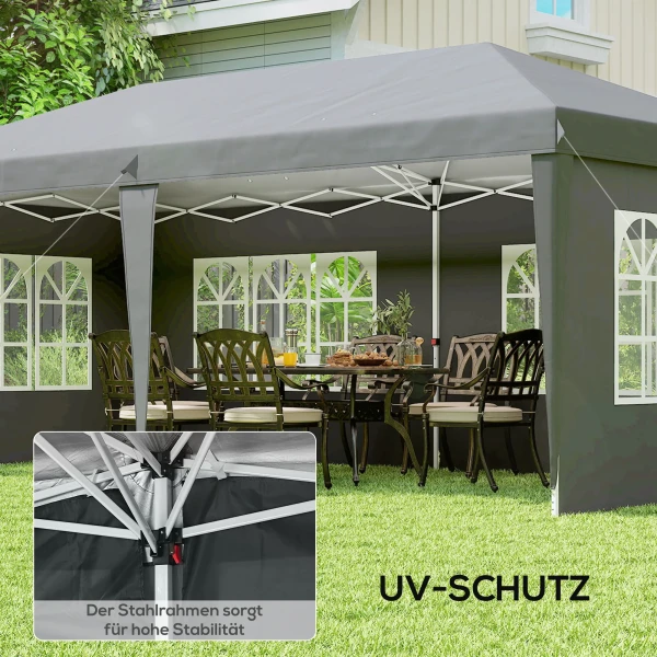Paviljoen Ca. 3x6m Waterdicht Pop up Vouwpaviljoen Met 4 Zijwanden, Venster UV Bescherming Draagtas Grijs