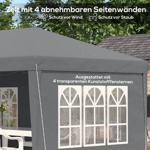 Paviljoen Ca. 3x6m Waterdicht Pop up Vouwpaviljoen Met 4 Zijwanden, Venster UV Bescherming Draagtas Grijs