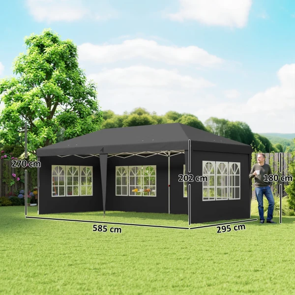 Paviljoen Ca. 3x6m Waterdicht Pop up Vouwpaviljoen Met 4 Zijwanden, Venster UV Bescherming Draagtas Zwart