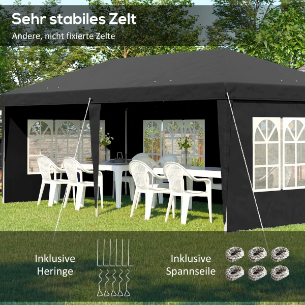Paviljoen Ca. 3x6m Waterdicht Pop up Vouwpaviljoen Met 4 Zijwanden, Venster UV Bescherming Draagtas Zwart