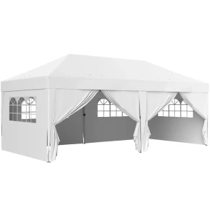 Paviljoen Ca. 6x3m Stabiel Winterbestendig Pop up Vouwpaviljoen Met Vensters, Ritssluiting Deur, Zijpanelen, UV Bescherming
