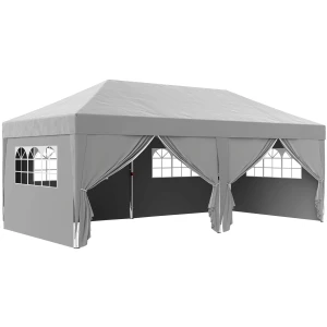 Paviljoen Ca. 6x3m Stabiel Winterbestendig Pop up Vouwpaviljoen Met Vensters, Ritssluiting Deur, Zijpanelen, UV Bescherming