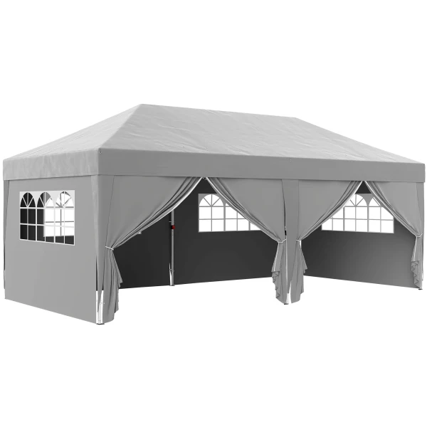 Paviljoen Ca. 6x3m Stabiel Winterbestendig Pop up Vouwpaviljoen Met Vensters, Ritssluiting Deur, Zijpanelen, UV Bescherming