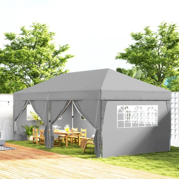 Paviljoen Ca. 6x3m Stabiel Winterbestendig Pop up Vouwpaviljoen Met Vensters, Ritssluiting Deur, Zijpanelen, UV Bescherming