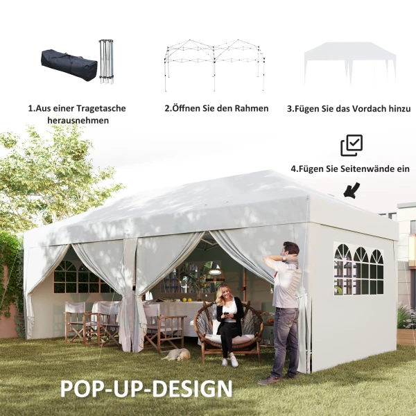 Paviljoen Ca. 6x3m Stabiel Winterbestendig Pop up Vouwpaviljoen Met Vensters, Ritssluiting Deur, Zijpanelen, UV Bescherming