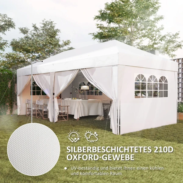 Paviljoen Ca. 6x3m Stabiel Winterbestendig Pop up Vouwpaviljoen Met Vensters, Ritssluiting Deur, Zijpanelen, UV Bescherming