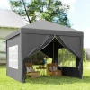 Paviljoen Van 3 X 3 M Met 4 Zijwanden, Ramen, Feesttent Met UV bescherming, Tuintent Incl. Draagtas, Staal, Grijs