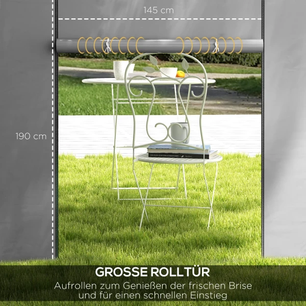 Paviljoengordijnen, Set Van 2, Voor 3x6m Of 3x3m Tuinpaviljoens, Met Ramen En Deuren, Lichtgrijs