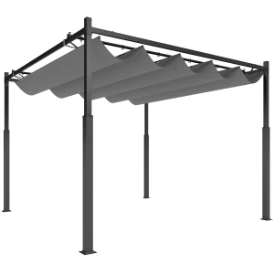 Pergola Ca. 3x3 M Vrijstaande Terrasoverkapping Met Schuifdak, Magnetisch Pad, 8 Cm Kolom UV bestendig