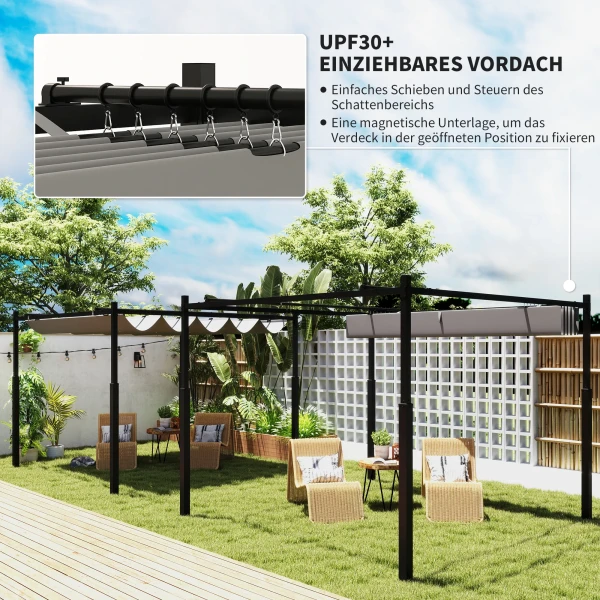 Pergola Ca. 3x3 M Vrijstaande Terrasoverkapping Met Schuifdak, Magnetisch Pad, 8 Cm Kolom UV bestendig