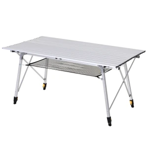 Picknick Klaptafel, Opvouwbare Tafel, In Hoogte Verstelbare Kampeertafel, Incl. Draagtas, Aluminium, Zilver, 120 X 69 X 59 78 Cm
