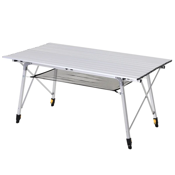 Picknick Klaptafel, Opvouwbare Tafel, In Hoogte Verstelbare Kampeertafel, Incl. Draagtas, Aluminium, Zilver, 120 X 69 X 59 78 Cm