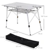 Picknick Klaptafel, Opvouwbare Tafel, In Hoogte Verstelbare Kampeertafel, Incl. Draagtas, Aluminium, Zilver, 120 X 69 X 59 78 Cm
