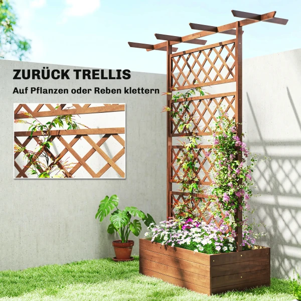 Plantenbak Met Klimrek, Vierkante Houten Plantenbak Met Rugleuning Voor Klimplanten En Dak