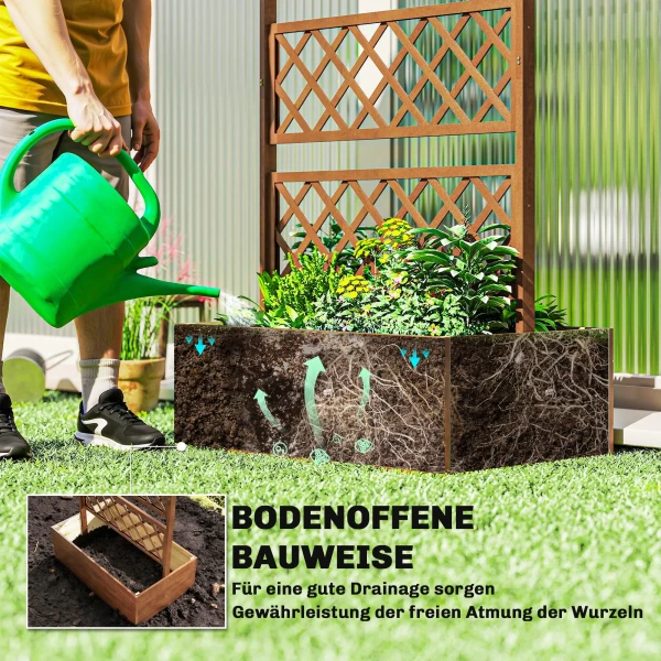 Plantenbak Met Klimrek, Vierkante Houten Plantenbak Met Rugleuning Voor Klimplanten En Dak