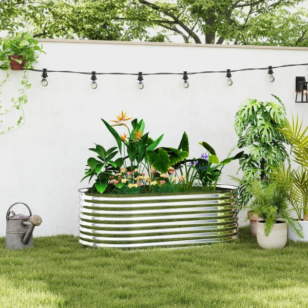 Plantenbak, Metalen Bloembak Met Veiligheidsrand En Handschoenen, Open Bodem, 160B X 80T X 56H Cm, Grijs