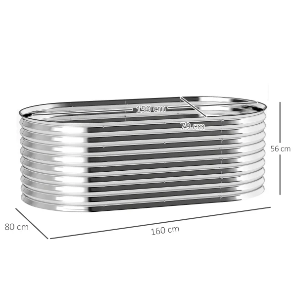 Plantenbak, Metalen Bloembak Met Veiligheidsrand En Handschoenen, Open Bodem, 160B X 80T X 56H Cm, Grijs