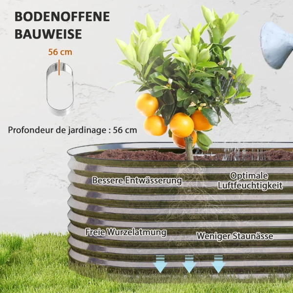 Plantenbak, Metalen Bloembak Met Veiligheidsrand En Handschoenen, Open Bodem, 160B X 80T X 56H Cm, Grijs