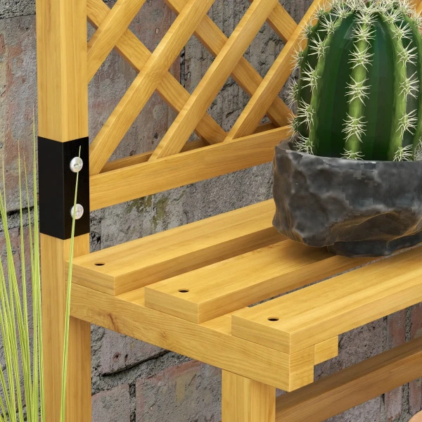 Plantenstandaard, Bloemenrek, 2 Verdiepingen, Met Trellis & Dak, Sparrenhout, 75x50x166cm, Geel