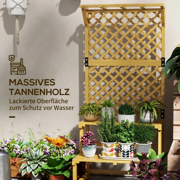 Plantenstandaard, Bloemenrek, 2 Verdiepingen, Met Trellis & Dak, Sparrenhout, 75x50x166cm, Geel