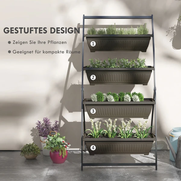 Plantentrap Bloementrap Plantenrek, Stapelbaar, Weerbestendig, 76 Cm X 79 Cm X 162 Cm, Bruin