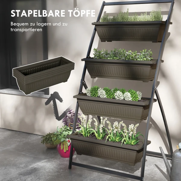 Plantentrap Bloementrap Plantenrek, Stapelbaar, Weerbestendig, 76 Cm X 79 Cm X 162 Cm, Bruin