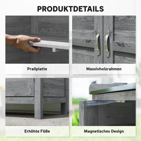 Planttafel Met Houten Onderkast Voor Buiten, Tuinkast Met Verzinkt Werkblad, 2 Planken, Grijs