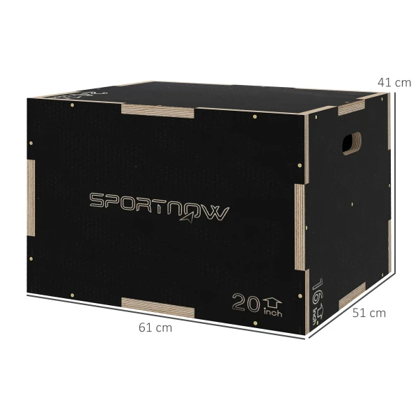 Plyo Box/Springbox, Robuust, 61 X 51 X 41 Cm, Zwart, Handvat 10x3,5 Cm, Tot 120 Kg