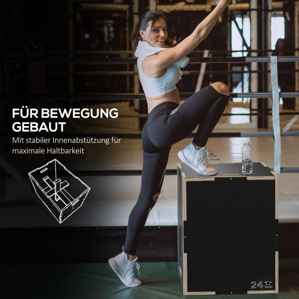 Plyo Box/Springbox, Robuust, 61 X 51 X 41 Cm, Zwart, Handvat 10x3,5 Cm, Tot 120 Kg