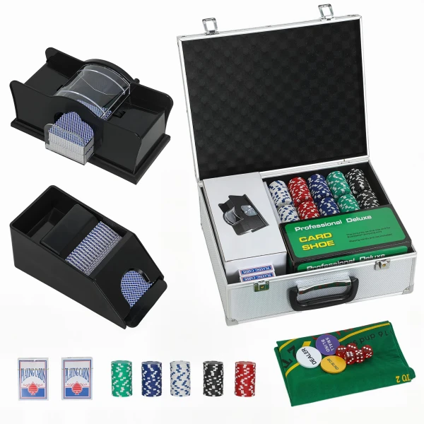 Poker Set, 300 Chips, Dobbelstenen, 2 Kaartspellen, Accessoires, Koffer, Voor 8 Spelers