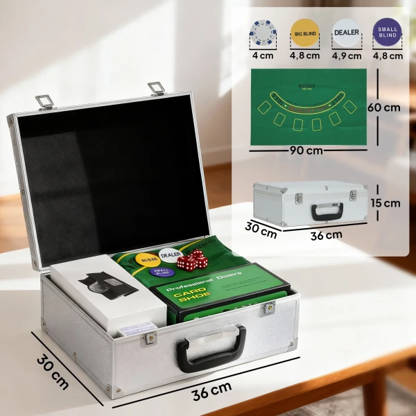Poker Set, 300 Chips, Dobbelstenen, 2 Kaartspellen, Accessoires, Koffer, Voor 8 Spelers