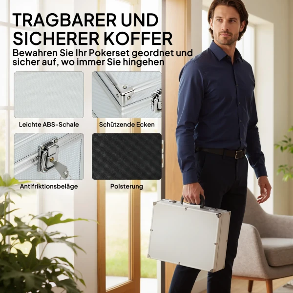 Poker Set, 300 Chips, Dobbelstenen, 2 Kaartspellen, Accessoires, Koffer, Voor 8 Spelers