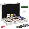 Pokerchips Set In Koffer, Met Dobbelstenen, Dealer Knop, 2 Kaartspellen, Zilverkleurig