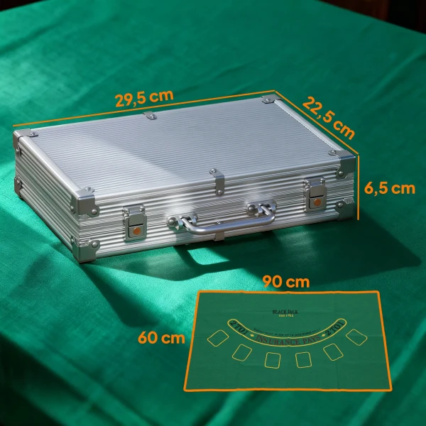 Pokerchips Set In Koffer, Met Dobbelstenen, Dealer Knop, 2 Kaartspellen, Zilverkleurig